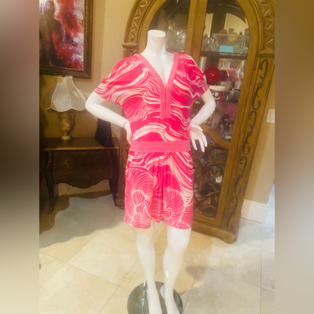 Bcbgmaxazria Bcbg Pink/White Jersey Dress Sz M